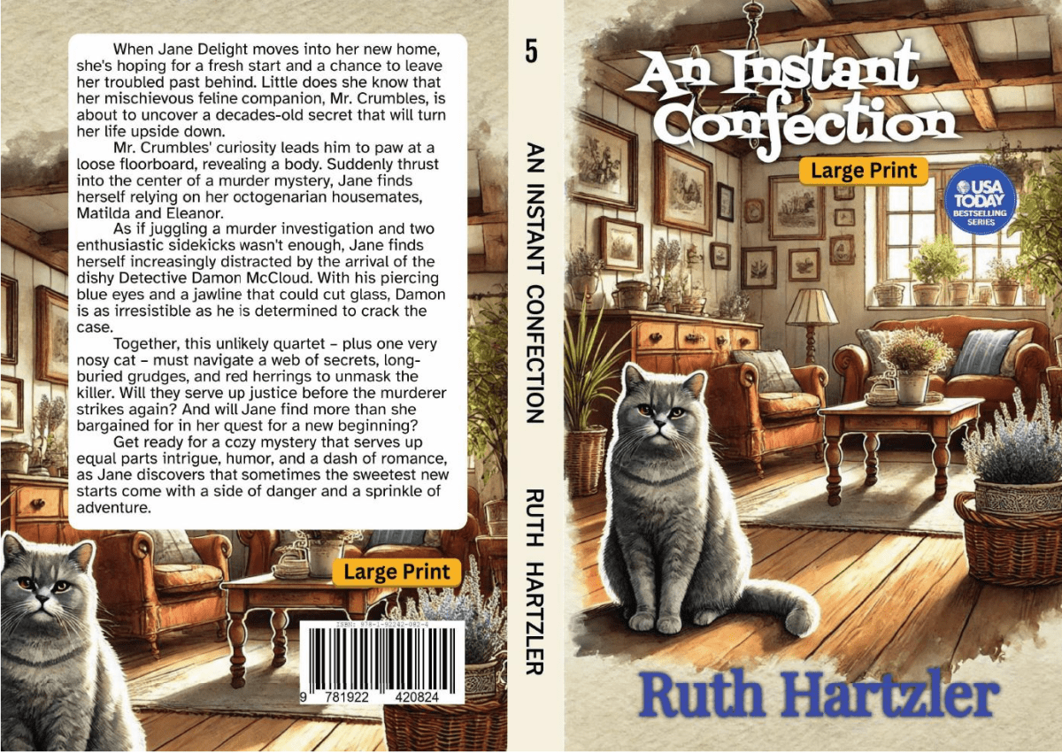 An Instant Confection Large Print PAPERBACK cozy mystery with recipes
