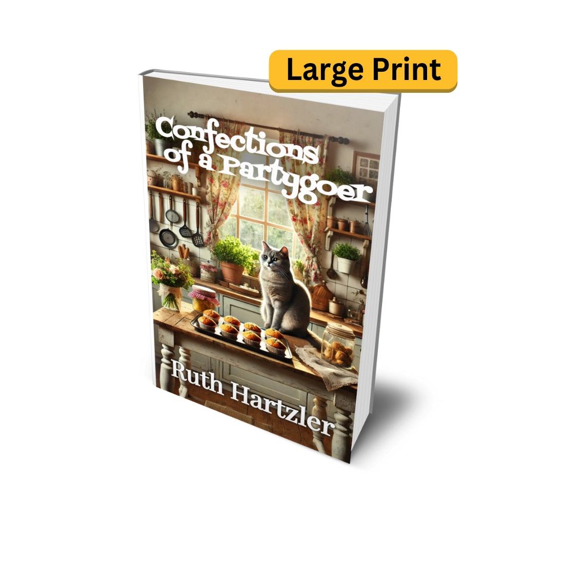 Confections of a Partygoer Large Print PAPERBACK cozy mystery recipes and cat